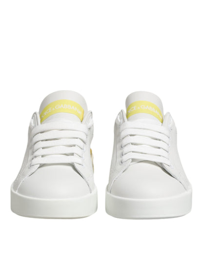Dolce & Gabbana White Yellow Leather Low Top Sneakers Shoes
