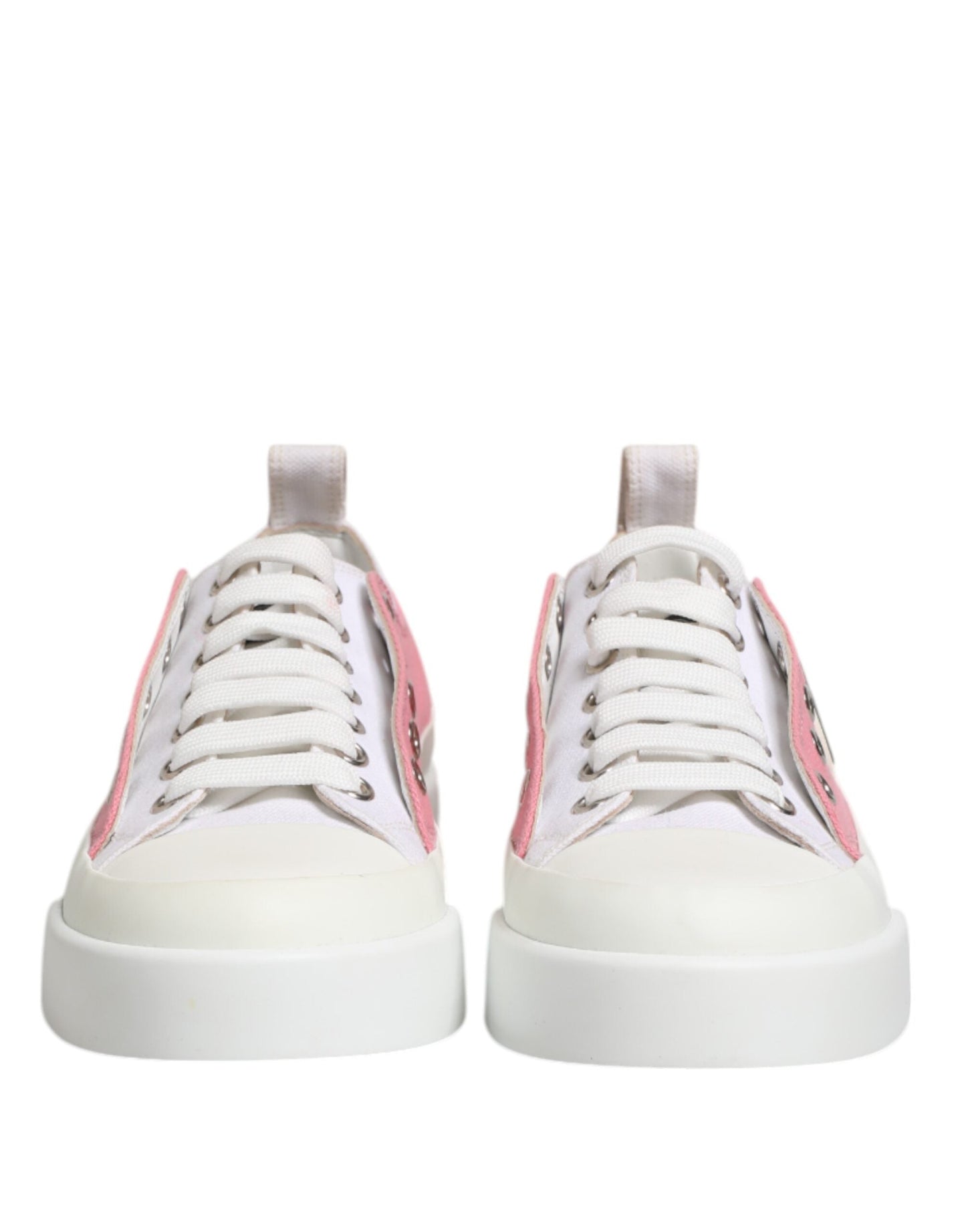 Dolce & Gabbana White Pink Canvas Low Top Sneakers Shoes