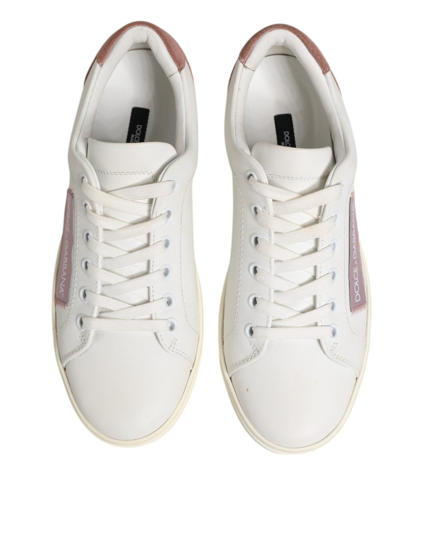 Dolce & Gabbana White Pink Leather Low Top Sneakers Shoes