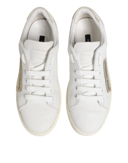 Dolce & Gabbana White Gray Leather Low Top Sneakers Shoes