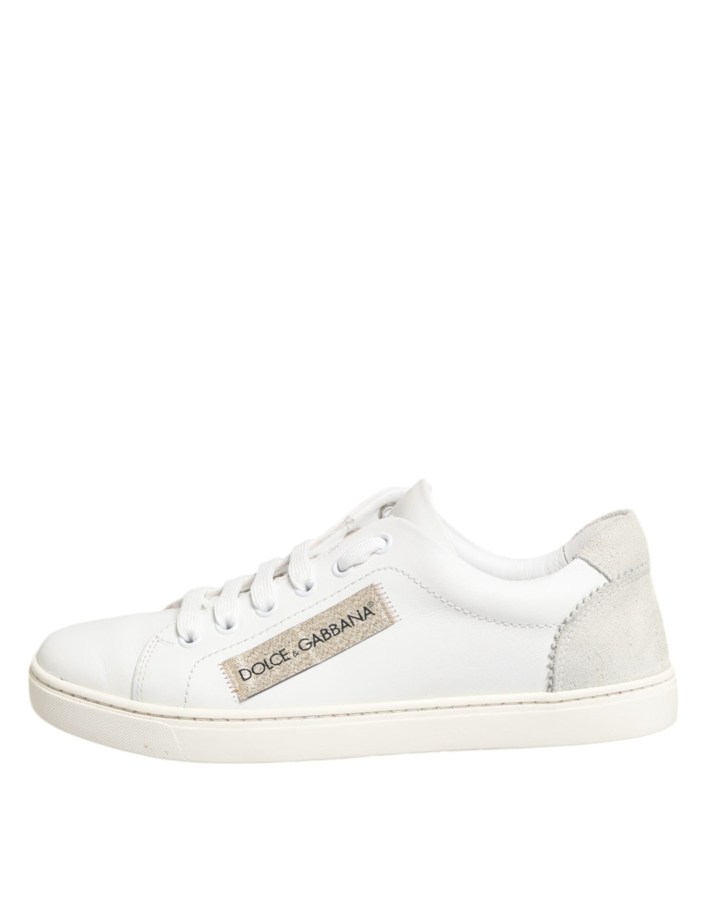 Dolce & Gabbana White Gray Leather Low Top Sneakers Shoes