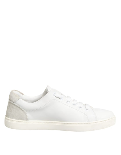 Dolce & Gabbana White Gray Leather Low Top Sneakers Shoes