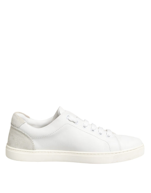 Dolce & Gabbana White Gray Leather Low Top Sneakers Shoes