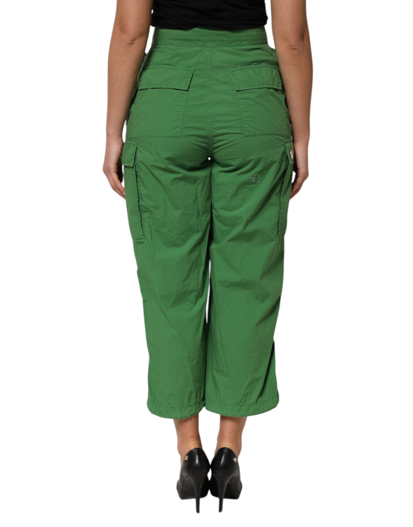 Dolce & Gabbana Green Cotton High Waist Cargo Trouser Pants