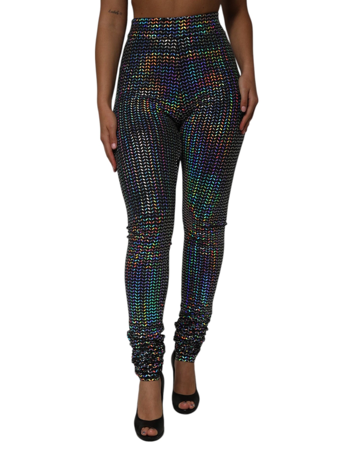 Dolce & Gabbana Multicolor Sequined Leggings Trouser Pants