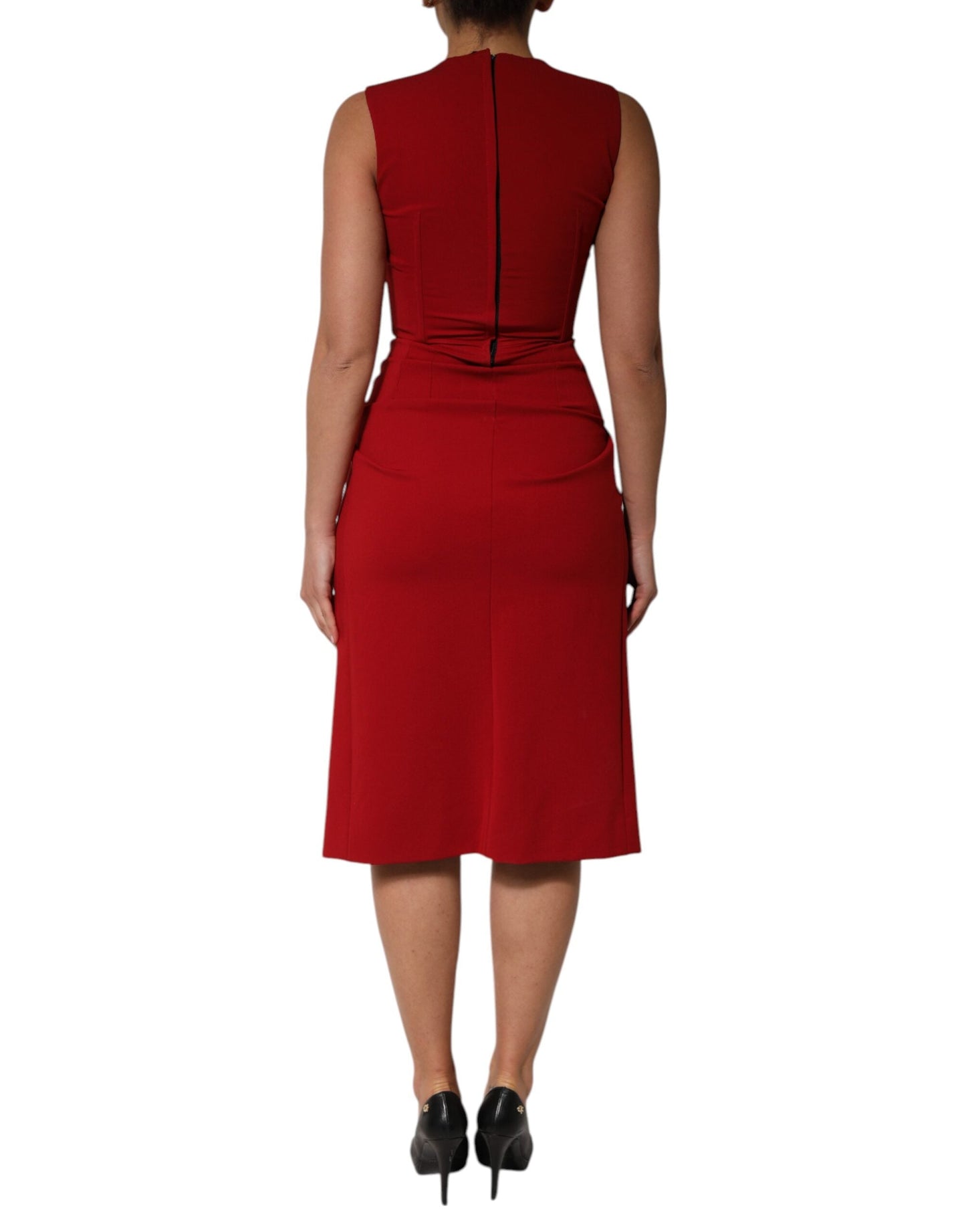 Dolce & Gabbana Red Viscose Stretch Slit Sheath Midi Dress