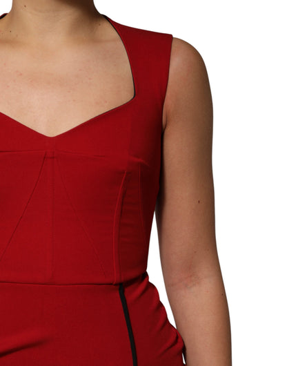 Dolce & Gabbana Red Viscose Stretch Slit Sheath Midi Dress
