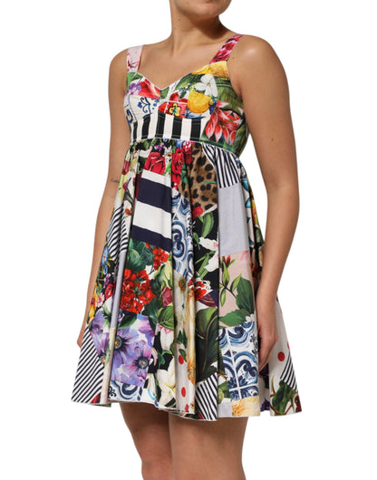 Dolce & Gabbana Multicolor Patchwork Cotton AlineMini Dress