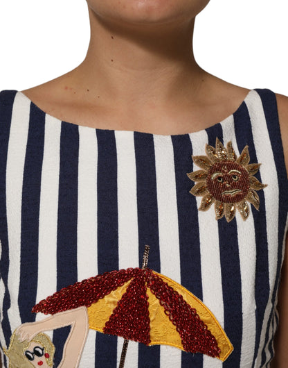 Dolce & Gabbana Blue White Striped Embroidered A-line Dress