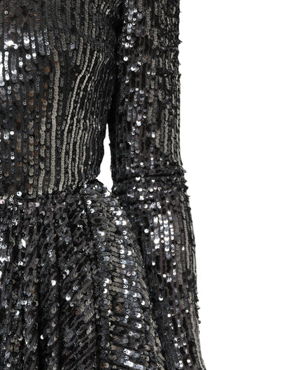 Dolce & Gabbana Black Sequined Long Sleeves Midi A-line  Dress