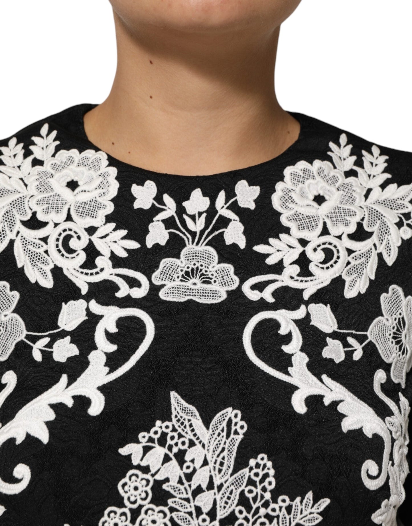Dolce & Gabbana Black Lace Trim Short Sleeves A-line Dress