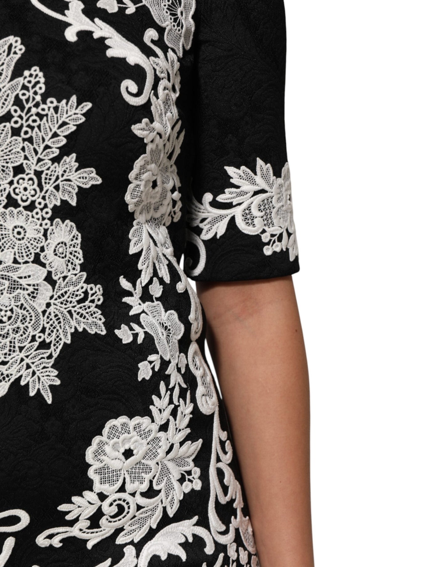 Dolce & Gabbana Black Lace Trim Short Sleeves A-line Dress