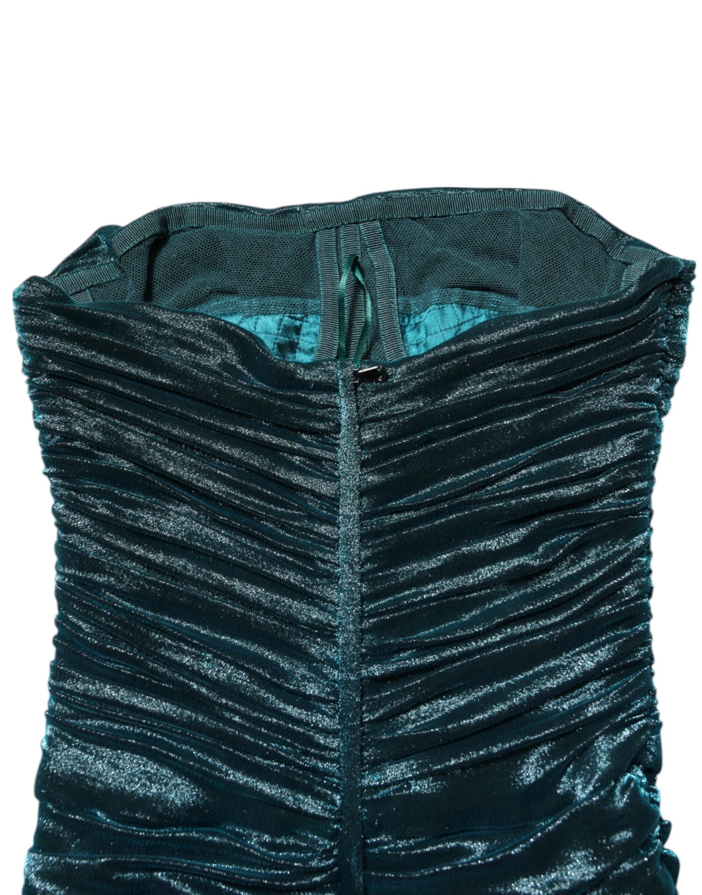 Dolce & Gabbana Green Silk Satin Fitted Strapless Dress