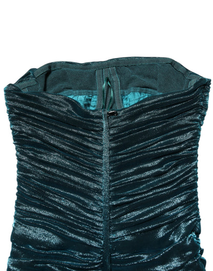 Dolce & Gabbana Green Silk Satin Fitted Strapless Dress