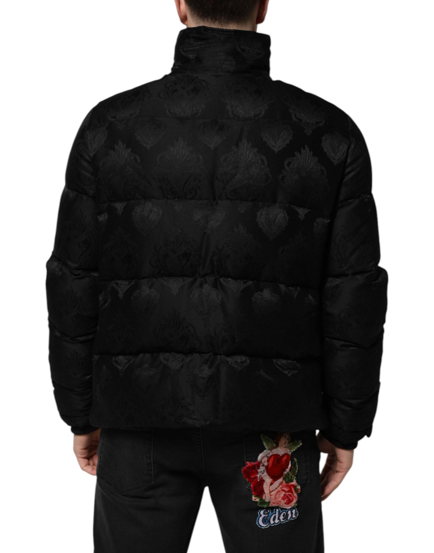 Dolce & Gabbana Black Jacquard Quilted Puffer Bomber Jacket