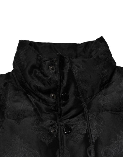 Dolce & Gabbana Black Jacquard Quilted Puffer Bomber Jacket