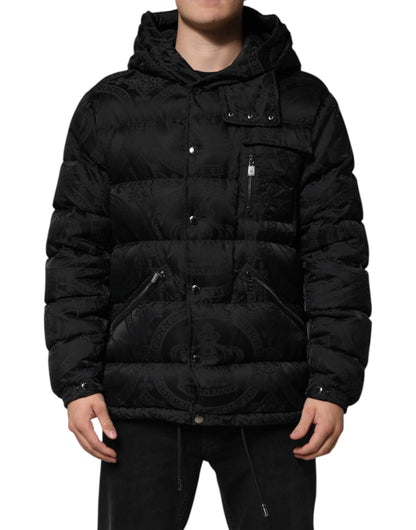 Dolce & Gabbana Black Jacquard Quilted Puffer Hooded Jacket