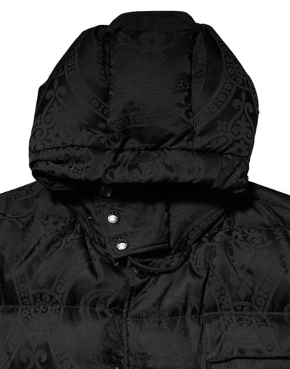 Dolce & Gabbana Black Jacquard Quilted Puffer Hooded Jacket