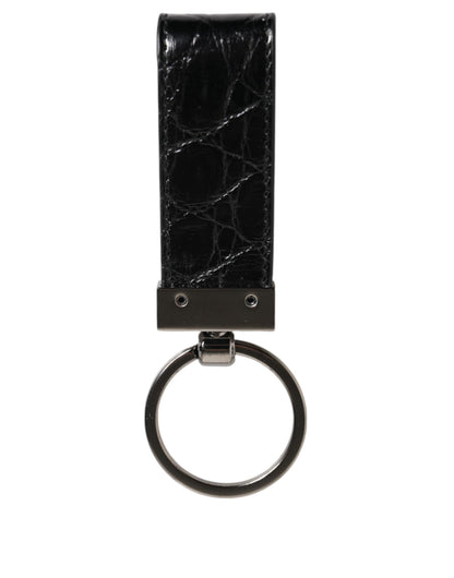 Dolce & Gabbana Black Leather Logo Metal Ring Keychain Holder Men Keyring