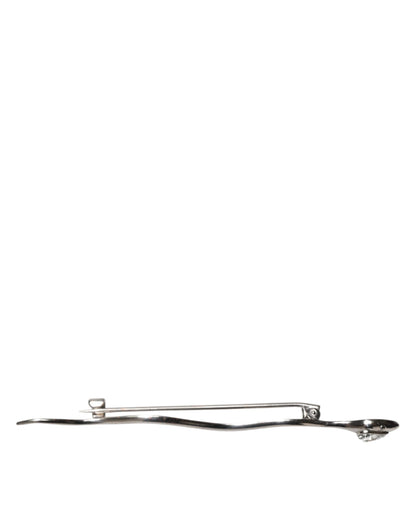 Dolce & Gabbana Silver Brass Crystal Spilla Serpente Mens Brooch Pin