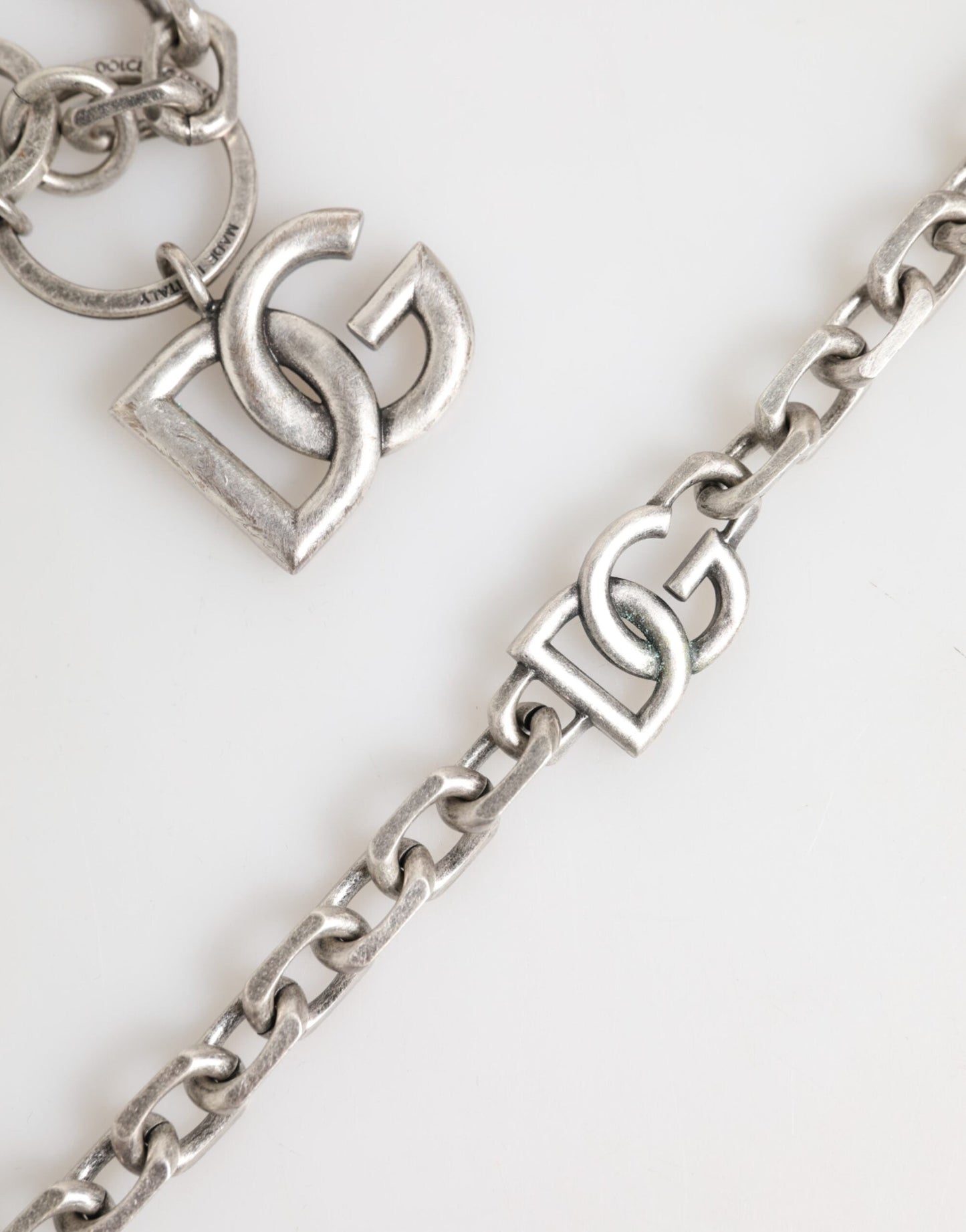 Dolce & Gabbana Silver Tone Brass DG Logo Detailing Chain Men Necklace