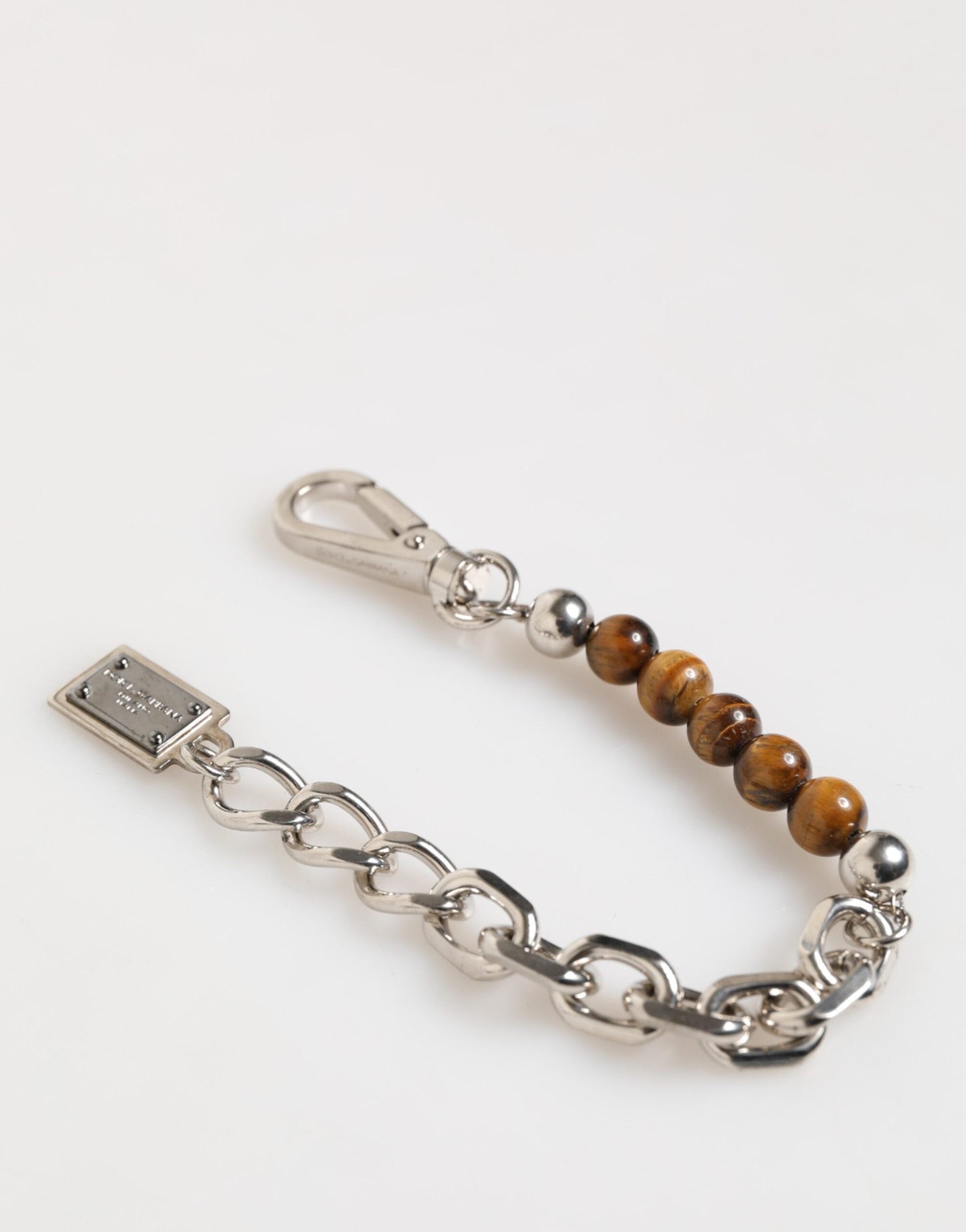 Dolce & Gabbana Silver Chain Brass Beaded Lobster Clasp Logo Men Bracelet