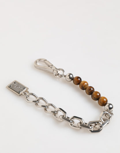 Dolce & Gabbana Silver Chain Brass Beaded Lobster Clasp Logo Men Bracelet
