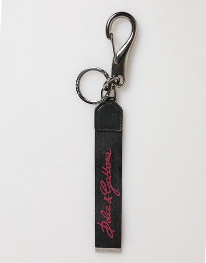 Dolce & Gabbana Black Red Polyester DG Logo Silver Men Keychain Keyring