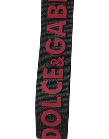 Dolce & Gabbana Black Red DG Logo Polyester Silver Men Keychain Keyring