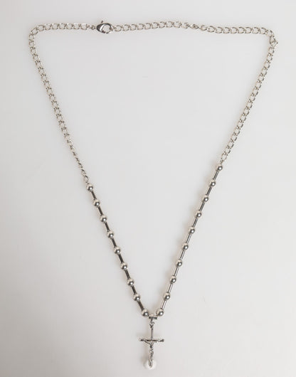 Dolce & Gabbana Silver Tone Brass Chain Religious Cross Pendant Necklace
