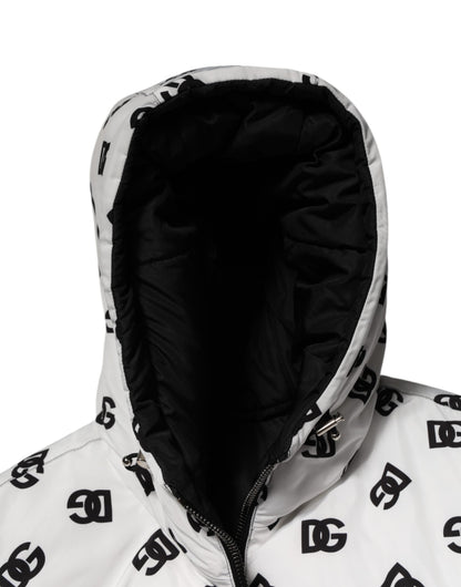 Dolce & Gabbana White DG Monogram Hooded Puffer Jacket