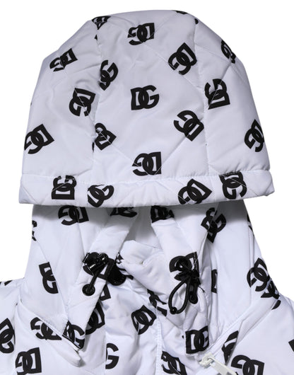 Dolce & Gabbana White DG Monogram Hooded Quilted Jacket