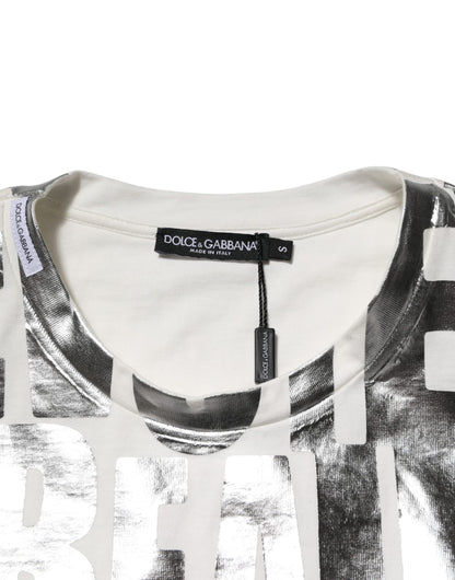 Dolce & Gabbana White Metallic Print Cotton CrewNeck T-shirt