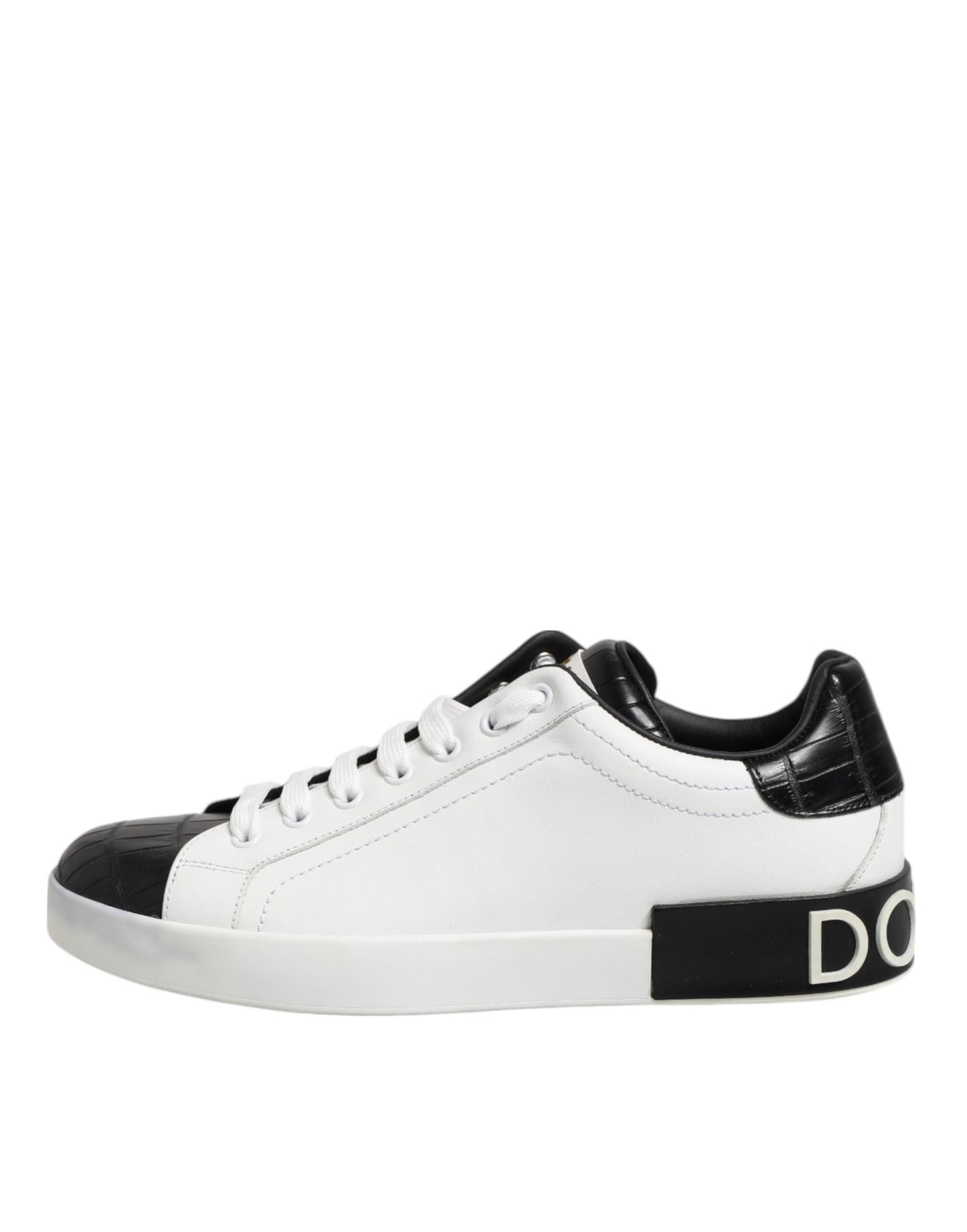 Dolce & Gabbana White Black Leather Portofino Sneaker Shoes