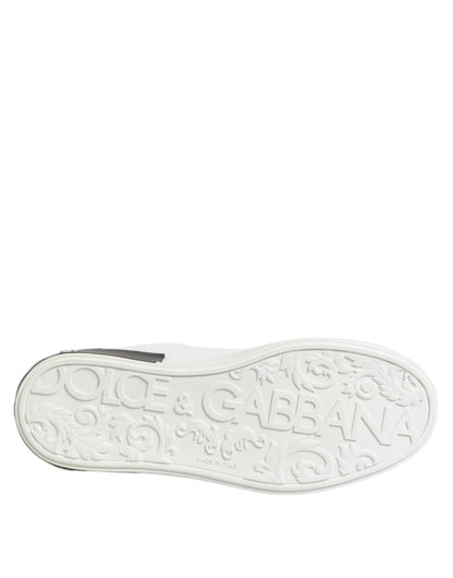 Dolce & Gabbana White Black Leather Portofino Sneaker Shoes
