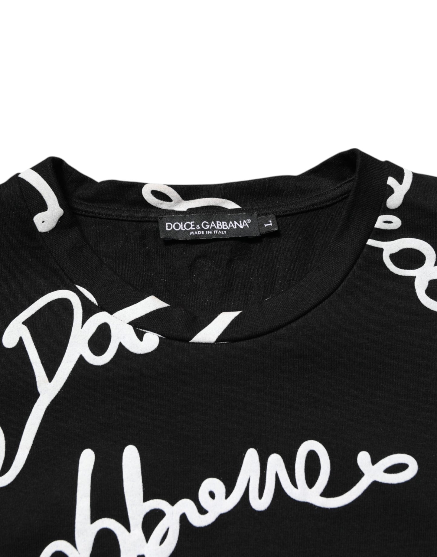 Dolce & Gabbana Black Logo Print Cotton Crew Neck  T-shirt
