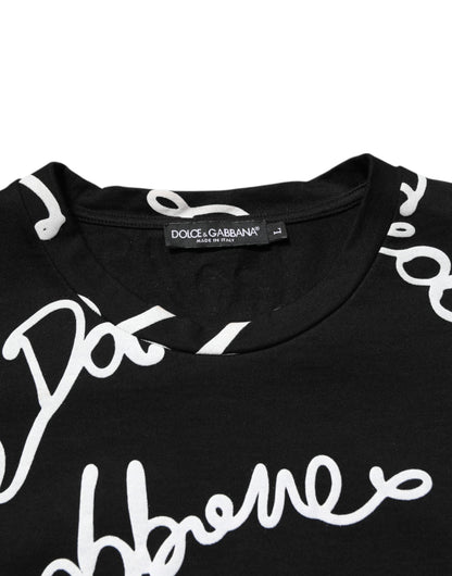 Dolce & Gabbana Black Logo Print Cotton Crew Neck  T-shirt