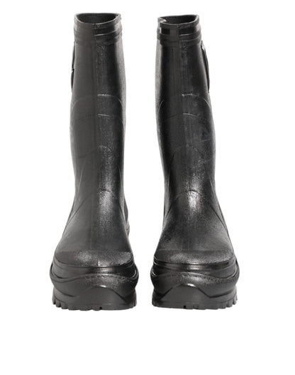 Dolce & Gabbana Metallic Black Pull On Rain Boots Men Shoes