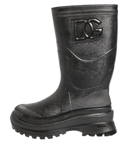Dolce & Gabbana Metallic Black Pull On Rain Boots Men Shoes