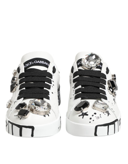 Dolce & Gabbana White Portofino Crystal Sneakers  Shoes