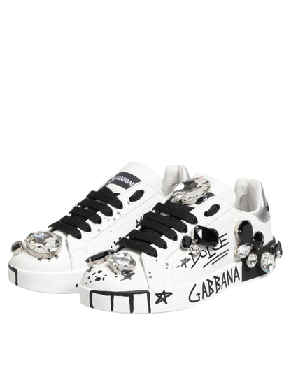 Dolce & Gabbana White Portofino Crystal Sneakers  Shoes