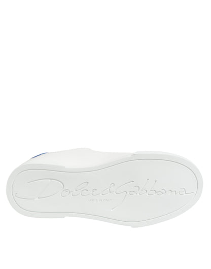 Dolce & Gabbana White Blue Leather Low Top Sneakers Shoes