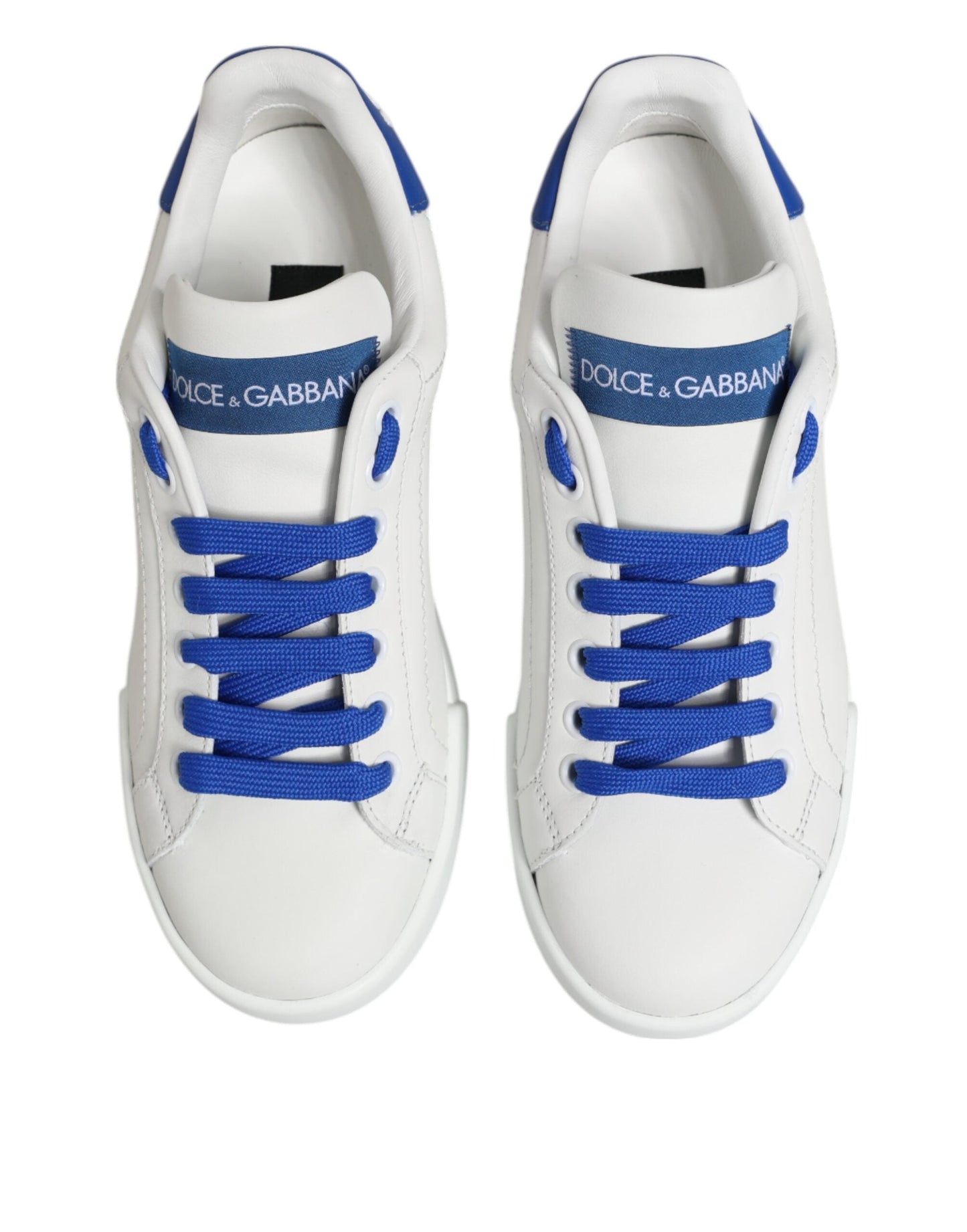 Dolce & Gabbana White Blue Leather Low Top Sneakers Shoes