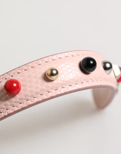Dolce & Gabbana Light Pink Embellished Leather Bag Handle  Shoulder Strap
