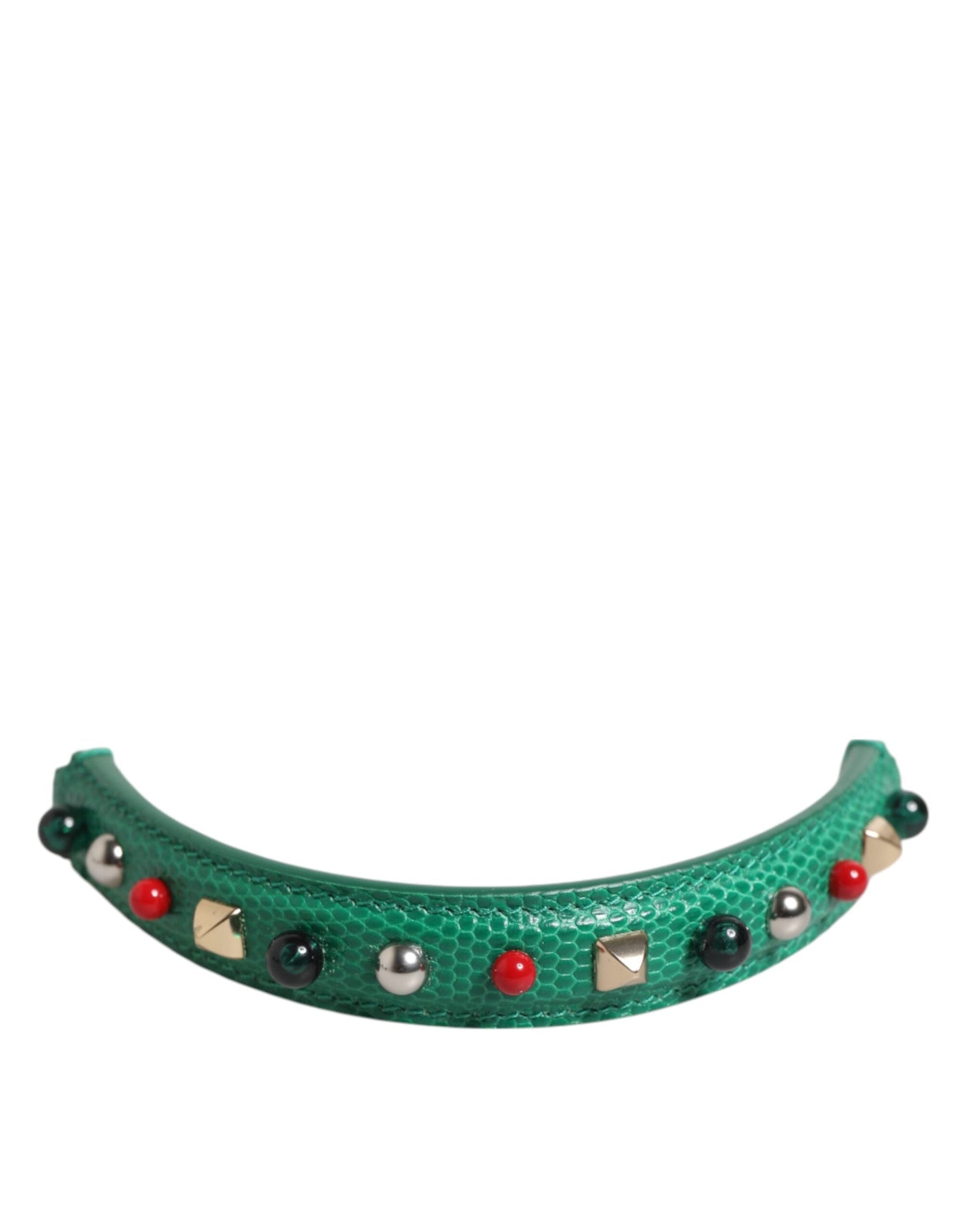 Dolce & Gabbana Green Embellished Leather Bag Handle Women Shoulder Strap