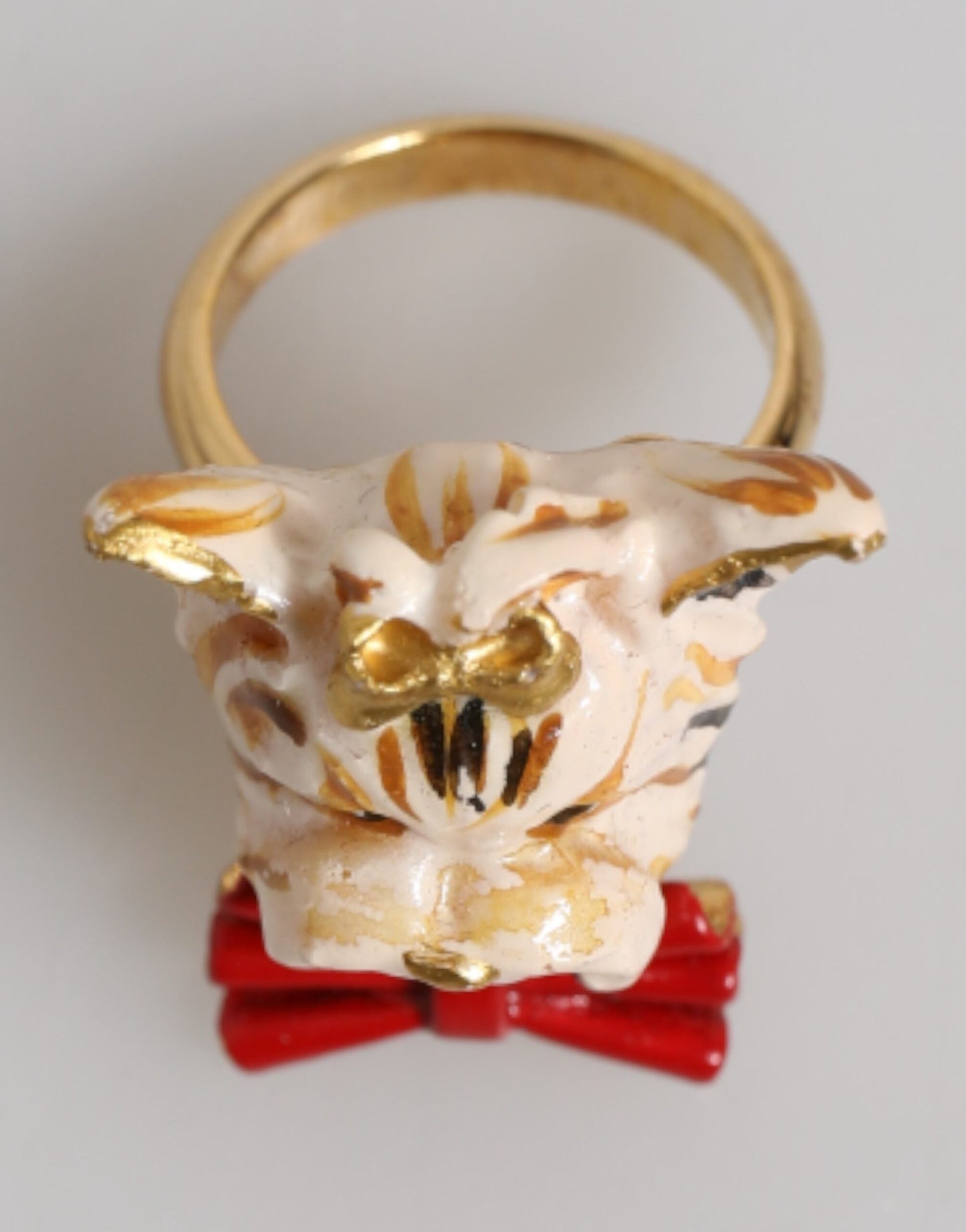Dolce & Gabbana Gold Brass Resin Beige Dog Pet Accessory Ring