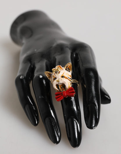 Dolce & Gabbana Gold Brass Resin Beige Dog Pet Accessory Ring