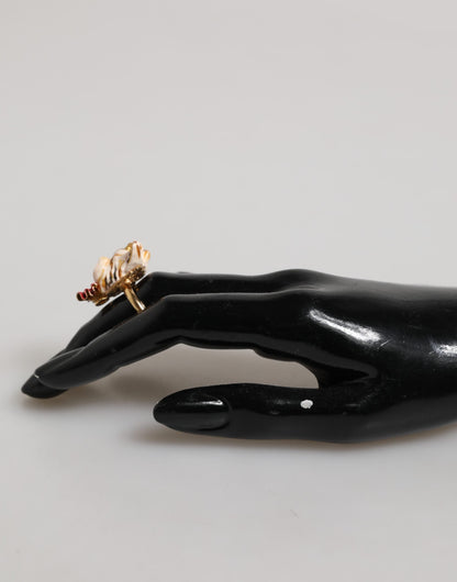 Dolce & Gabbana Gold Brass Resin Beige Dog Pet Accessory Ring