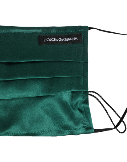 Dolce & Gabbana Green Silk Pleated Elastic Ear Strap Face Mask