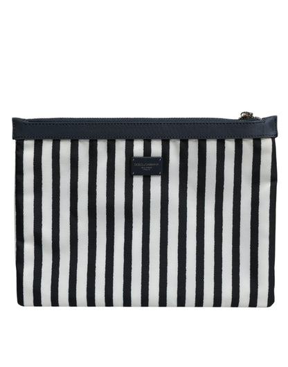 Dolce & Gabbana Black White Striped Logo Plaque Clutch Borse Pouch Bag